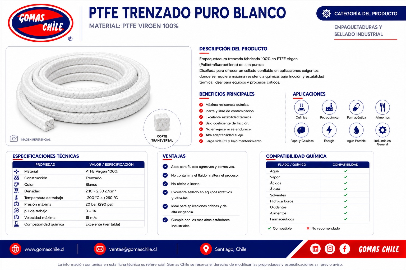 PTFE TRENZADO PURO BLANCO