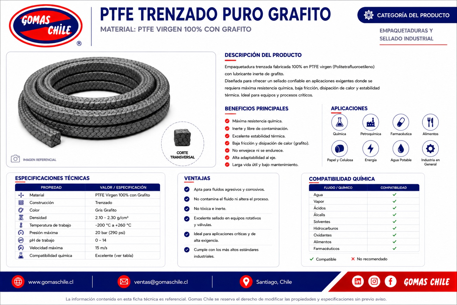 PTFE TRENZADO GRAFITO